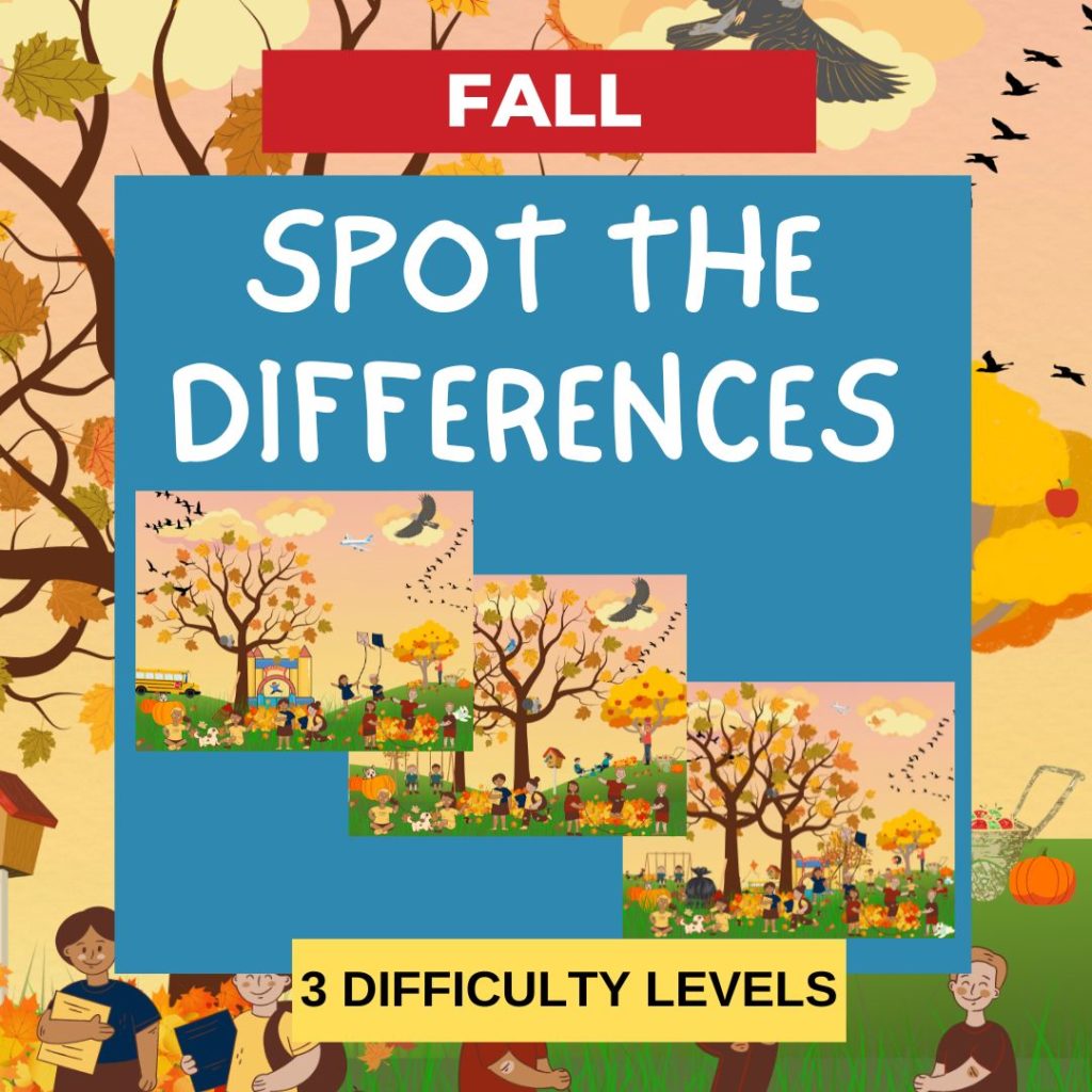 fall spot the differences printable differentiated with three levels of difficulty