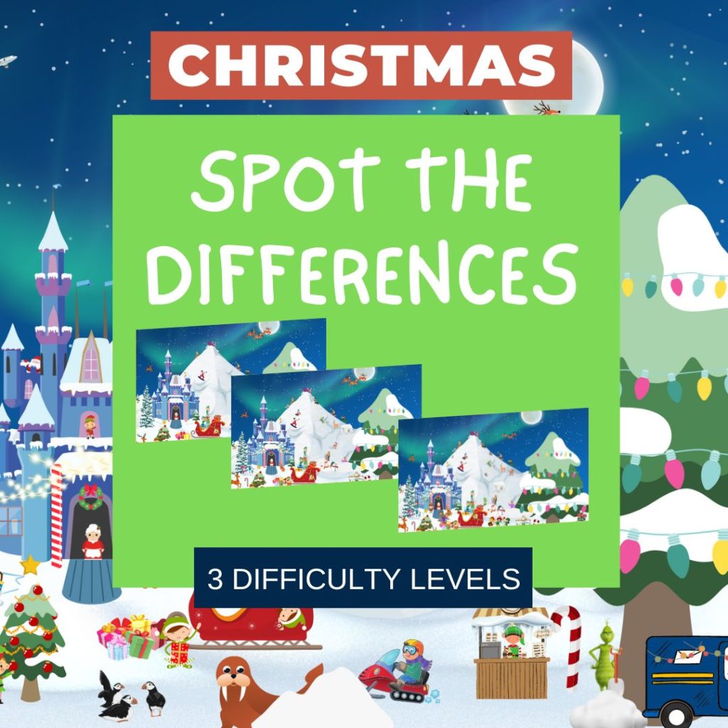 spot the differences visual attention printable Christmas theme