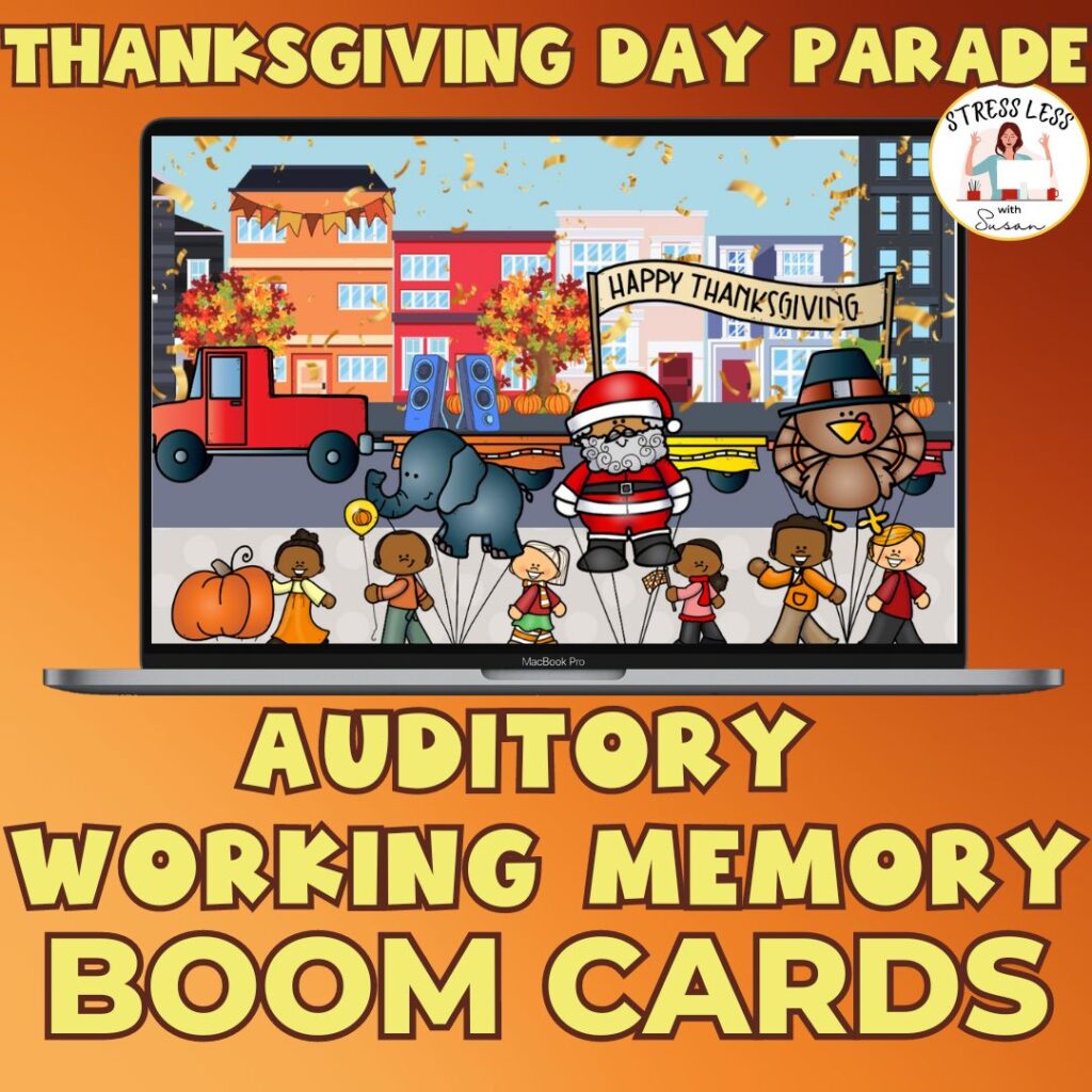 listening and auditory memory thanksgiving day digital boom card game laptop mockup