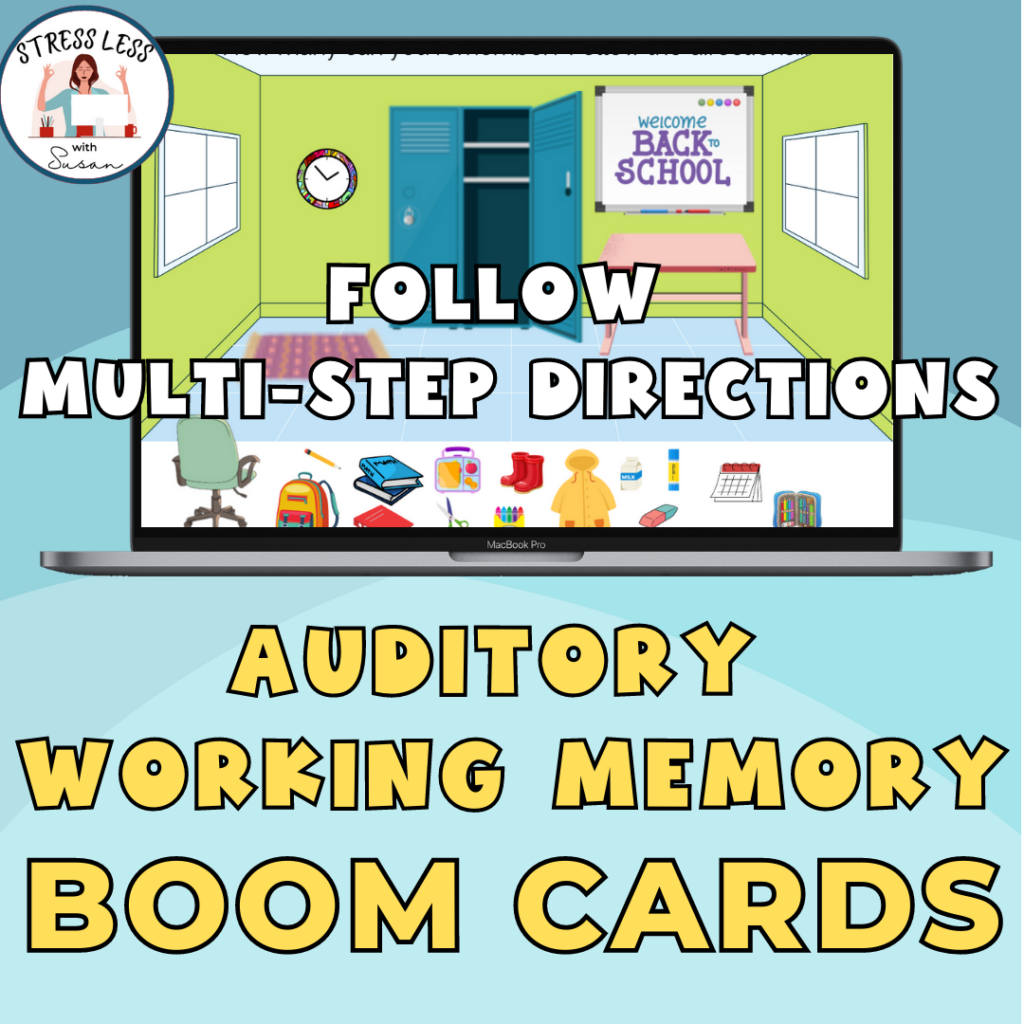 progressive difficulty auditory working memory following multi step directions game